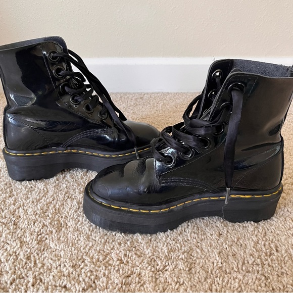 Dr. Martens Womens Combat Boot Size 8 Molly Docs Black Patent Leather Shiny - Picture 4 of 11